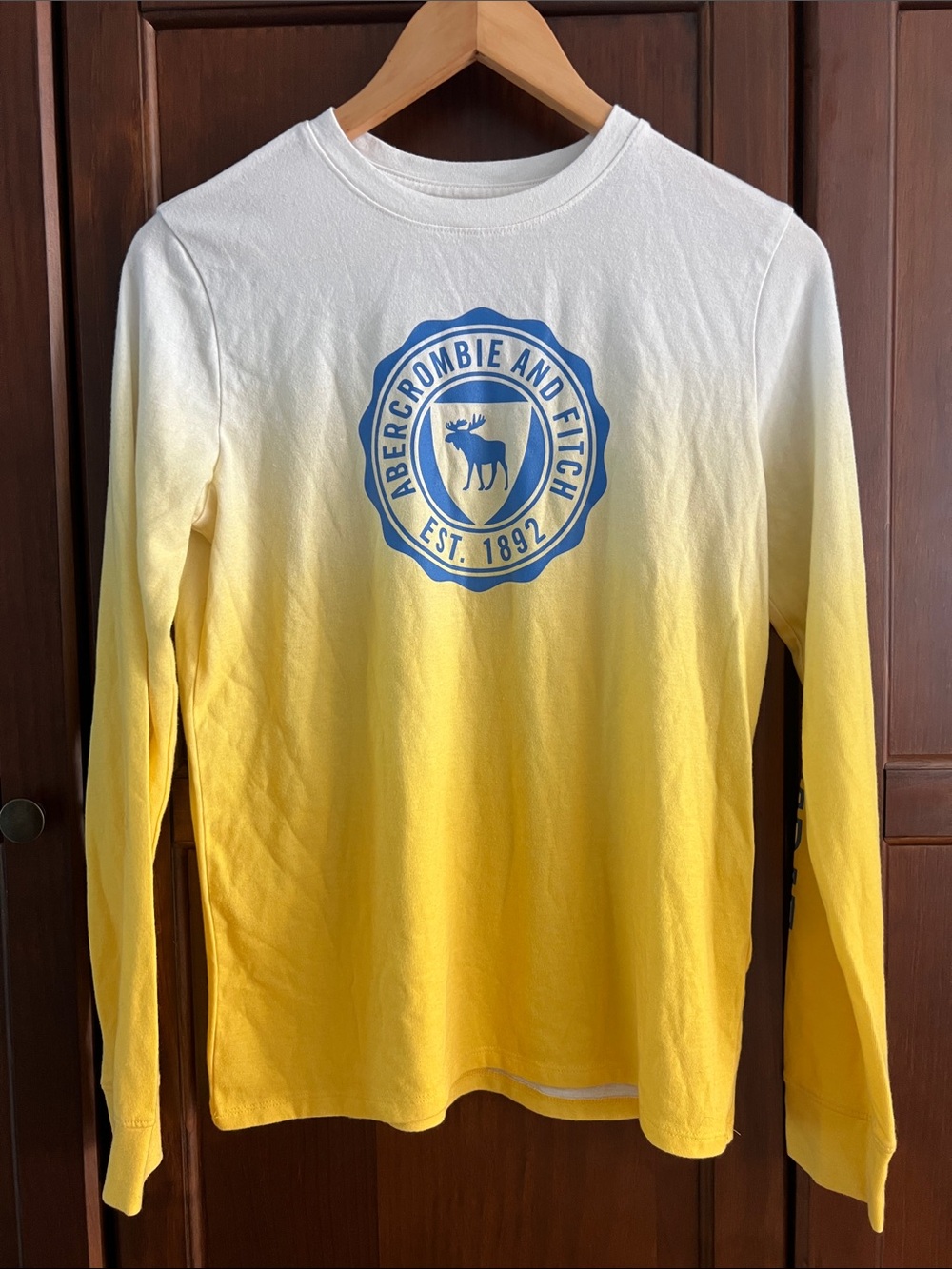 Abercrombie Kids Preppy Coastal Yellow Dip Dye Ombré Long Sleeve Logo Size 13/14